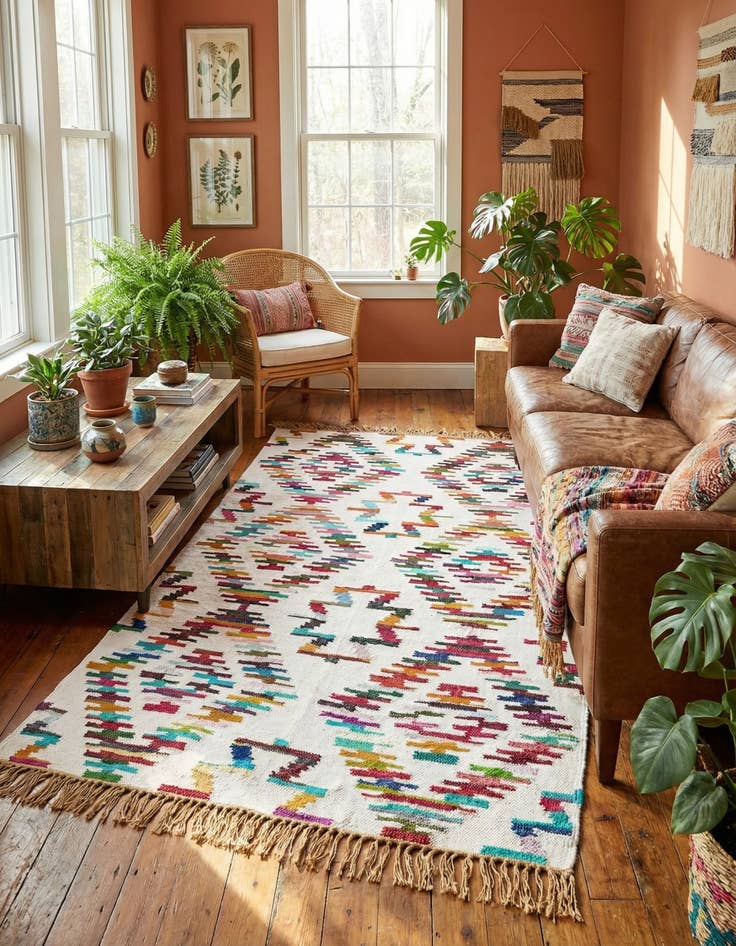 Detail image of 5' 1 x 8' Hand Woven Chindi Trellis Rug