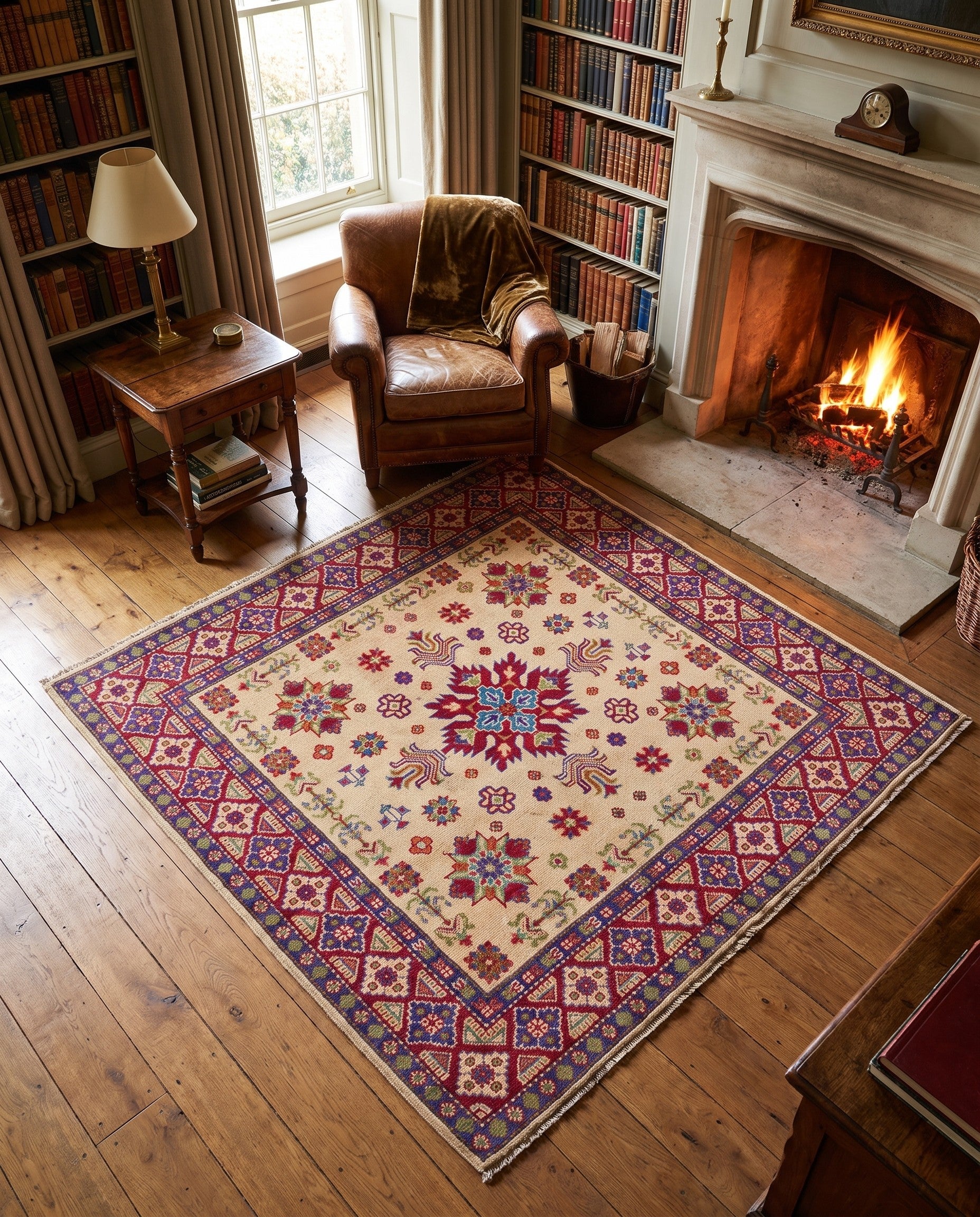 Detail image 3 of 8: 4' 10 x 4' 10 Hand Knotted Kazak Square Rug