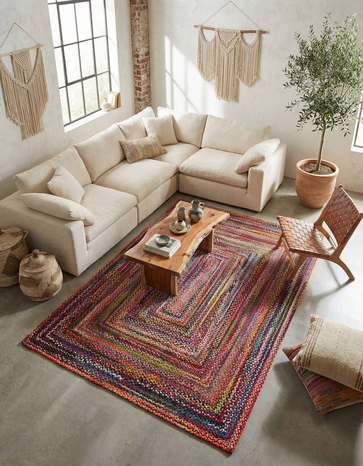 Detail image of 8' x 11'  Hand Braided Chindi Rug