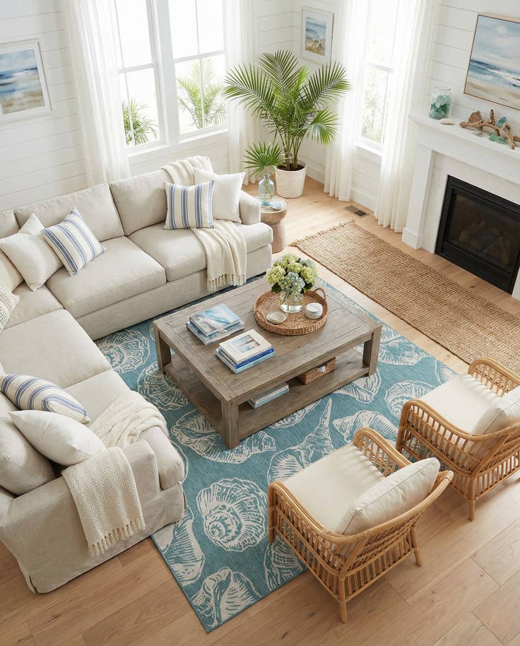 Detail image of 10' x 10' Easy-Clean Coastal Indoor / Outdoor Square Rug