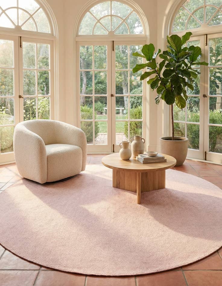 Detail image of 12' x 12'  Hand Woven Geo Trellis Flatweave Round Rug