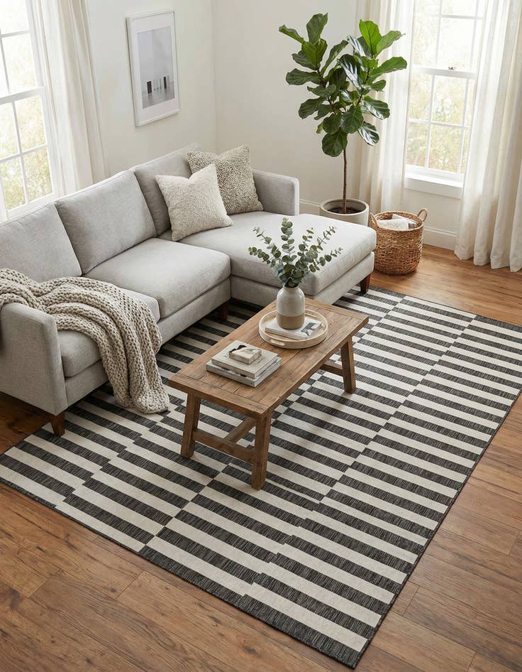 Detail image of 7' 10 x 11'  Washable Striped Indoor / Outdoor Rug