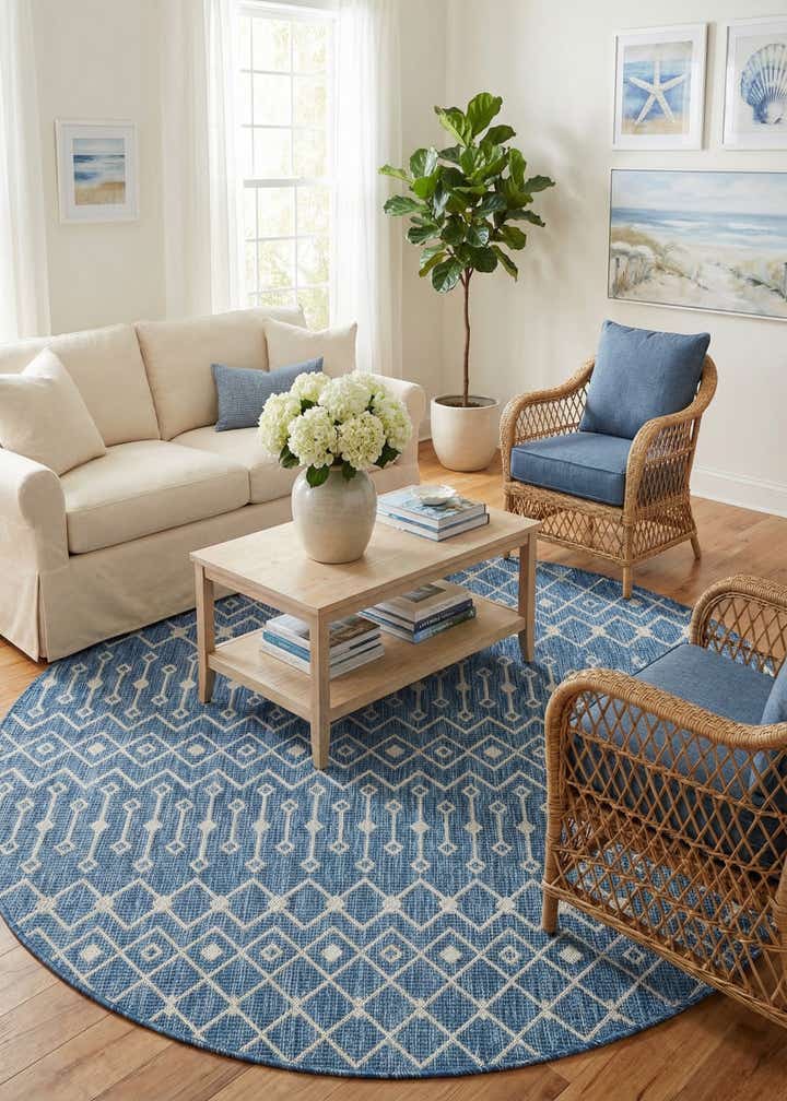 7' x 7' Easy-Clean Trellis Indoor / Outdoor Round Rug
