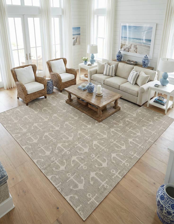 Detail image of 13' x 13'  Washable Coastal Indoor / Outdoor Square Rug