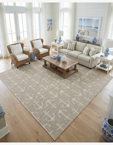 Gray Easy-Clean Coastal Indoor / Outdoor Square Rug