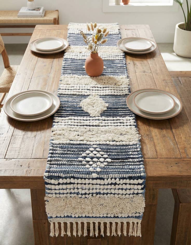 Detail image of 1' 2 x 4' 1  Hand Woven Cotton Chindi Table Runner Rug