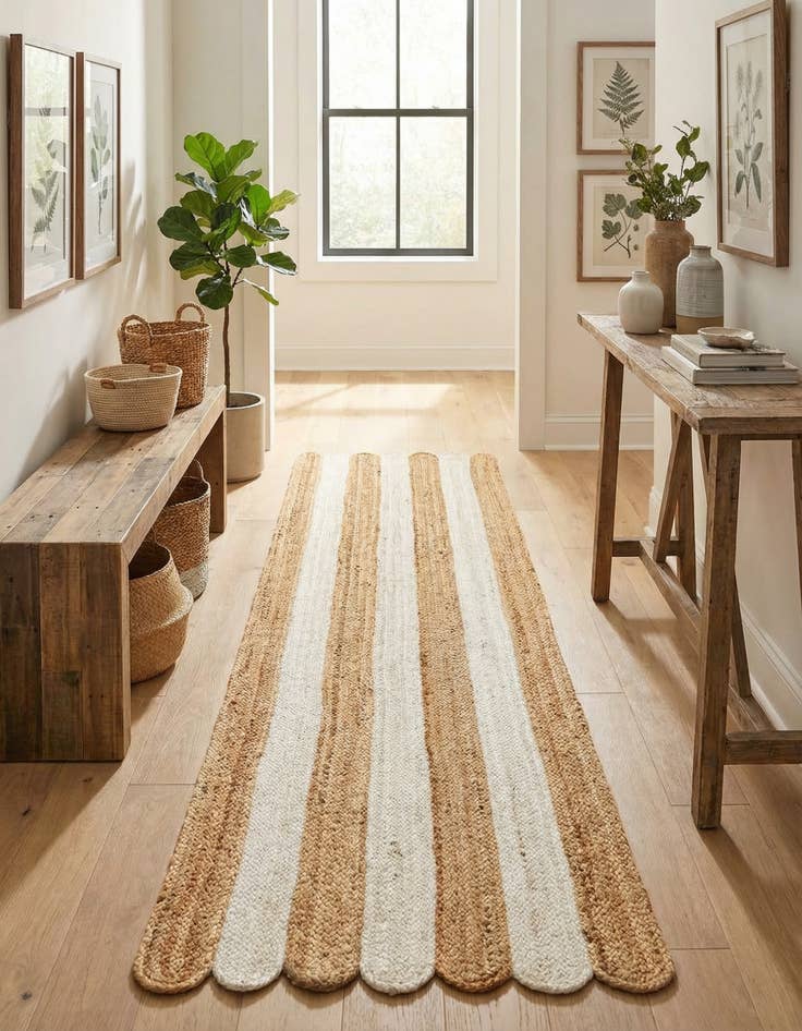 Detail image of 2' x 8' Handmade Scallop Braided Jute Runner Rug