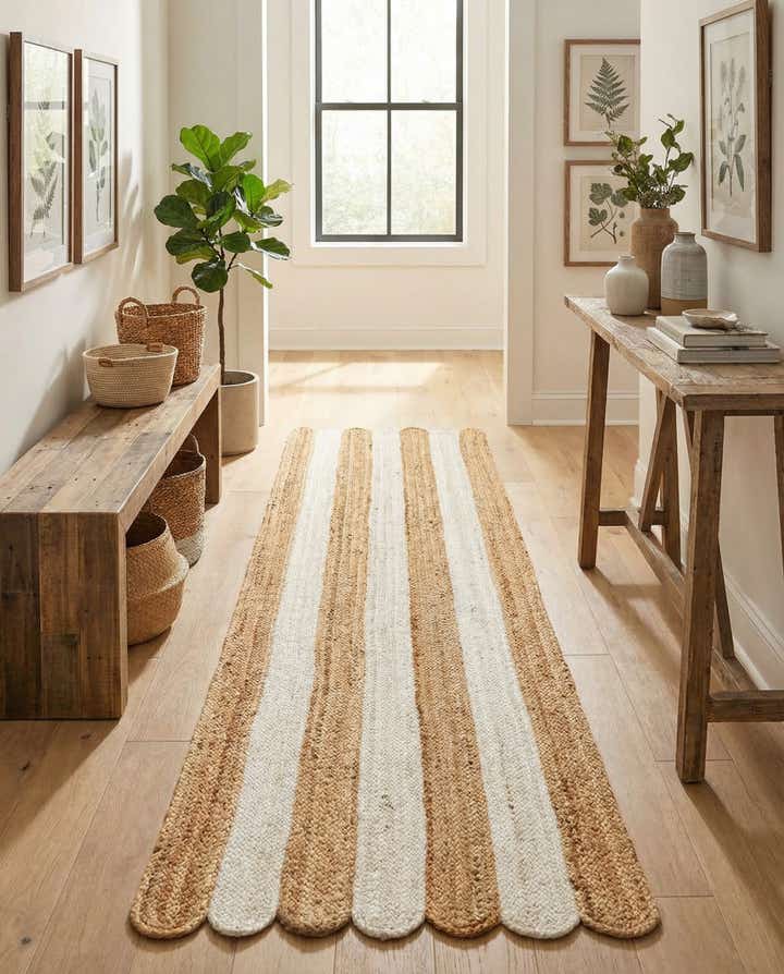 2' x 8' Handmade Scallop Braided Jute Runner Rug