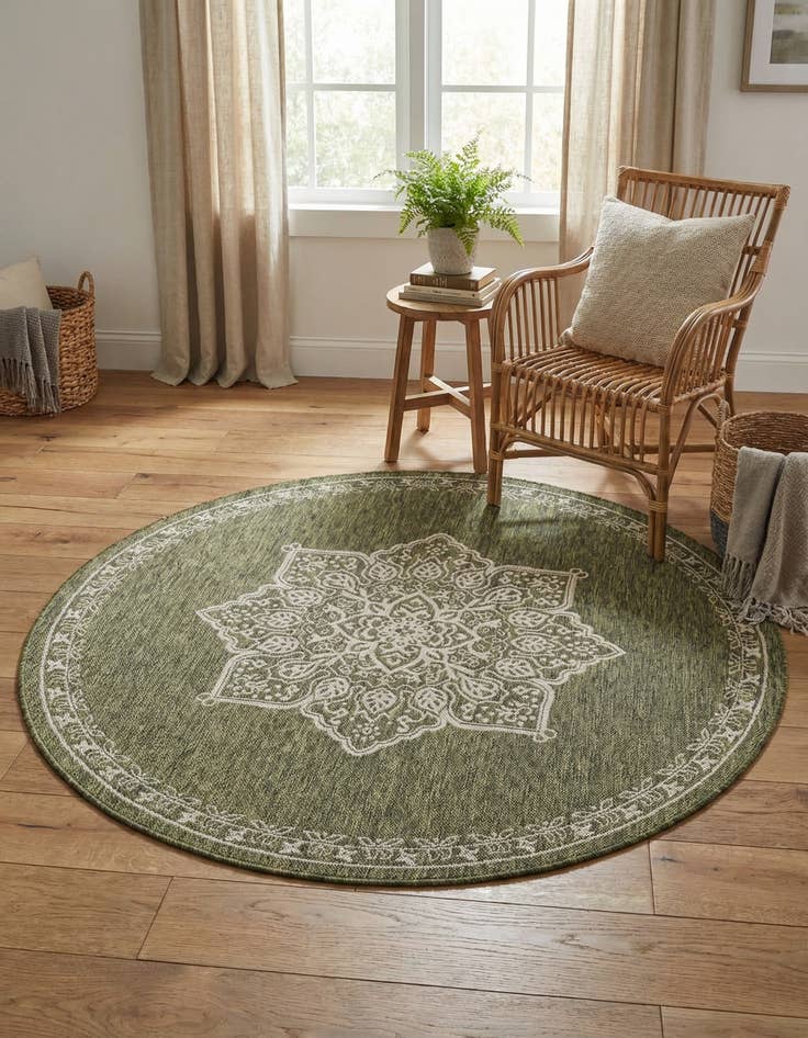 Detail image of 6' x 6' Washable Traditional Indoor / Outdoor Round Rug