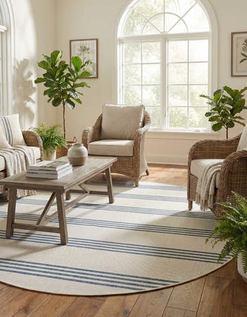 Ivory Easy-Clean Jill Zarin Anguilla Indoor / Outdoor Round Rug