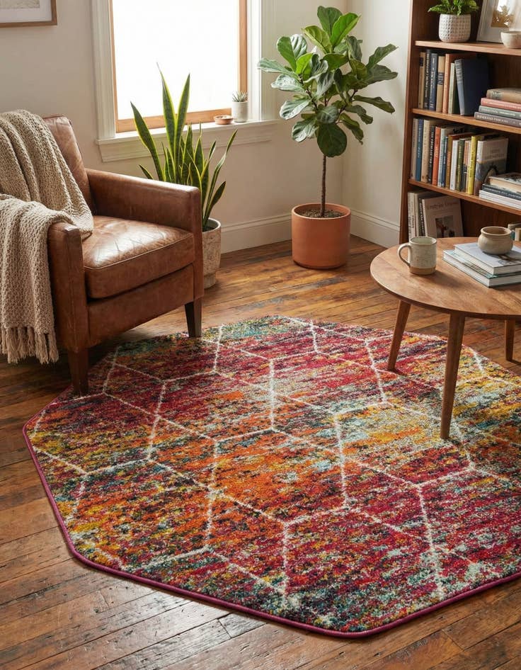 Detail image of  4' x 4' Lattice Frieze Octagon Rug
