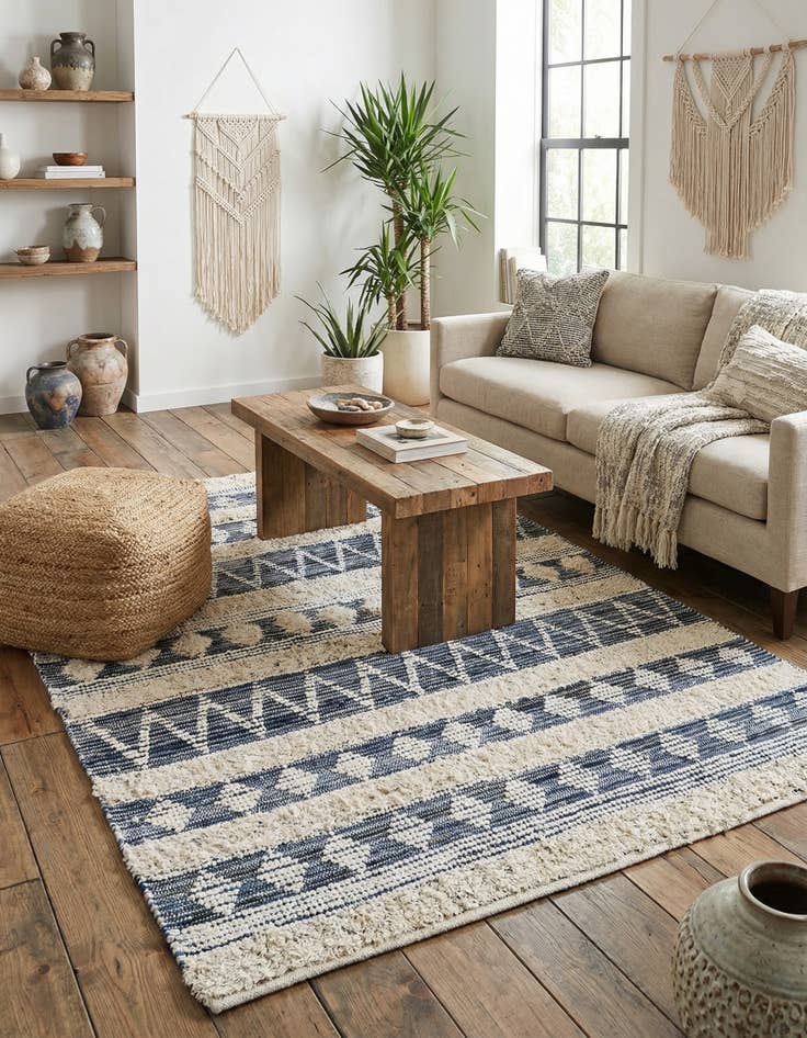 Detail image of 7' 1 x 10'  Hand Woven Cotton Chindi Rug