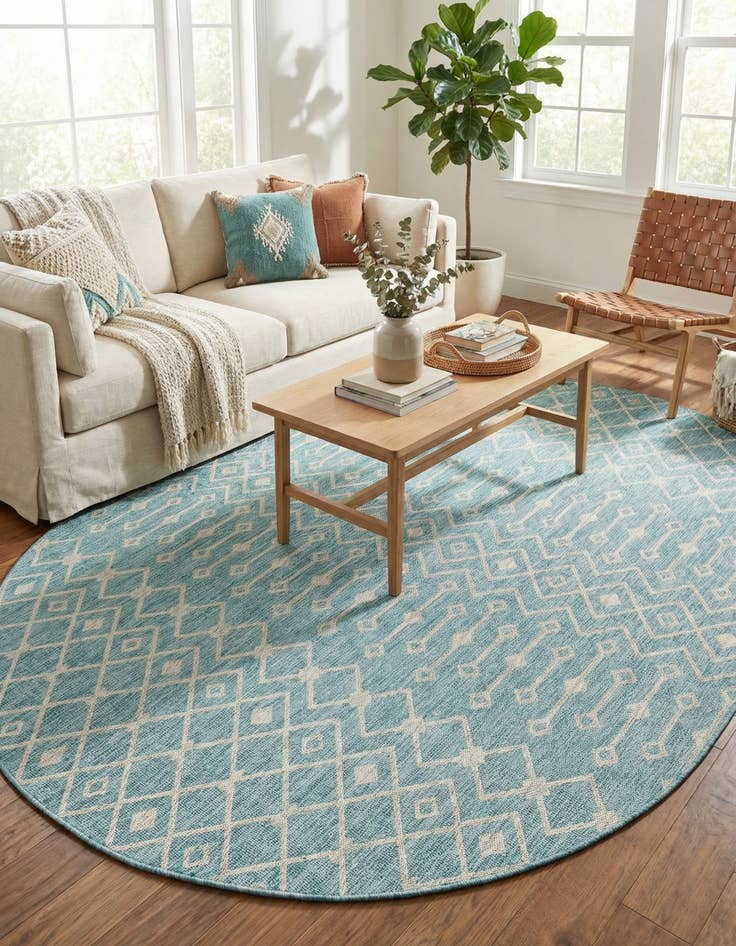 Detail image of 7' 10 x 10'  Washable Trellis Indoor / Outdoor Oval Rug