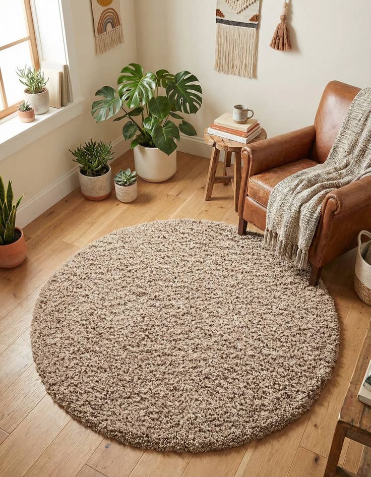 Detail image of  4' x 4' Solid Shag Round Rug