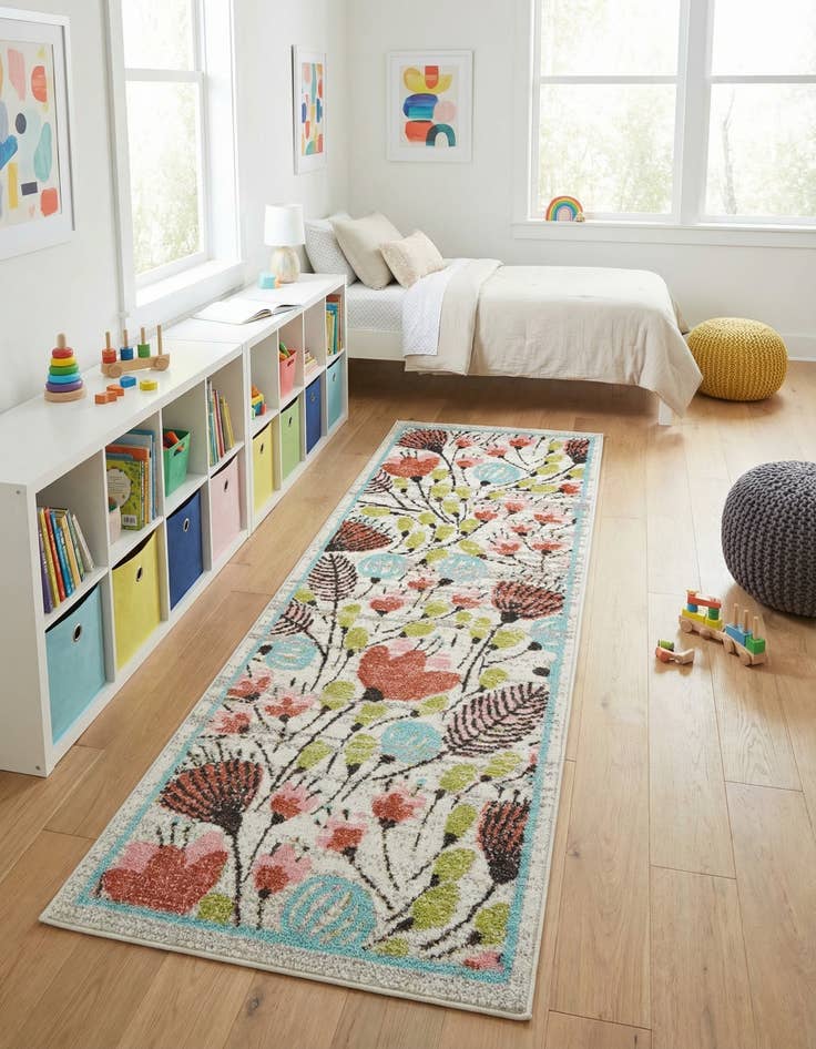 Detail image of 2' 2 x 6' Flowers Whimsy Kids Runner Rug