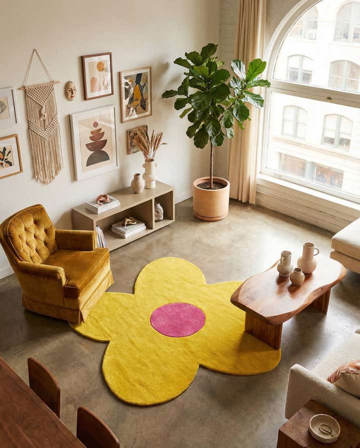 5' 1 x 5' 1 Happy Rugs Funky Flower Wool Round