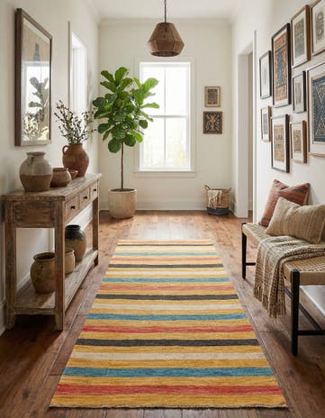 3' 3 x 6' 5 Hand Woven Kilim Maymana Wool Runner Rug