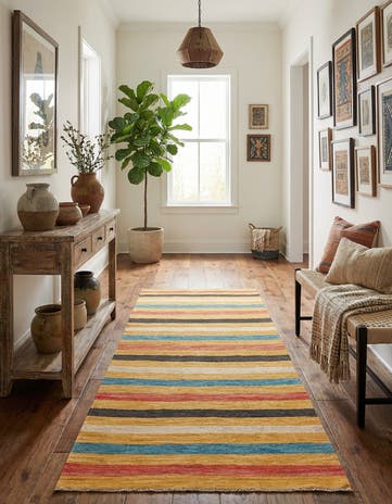 3' 3 x 6' 5 Hand Woven Kilim Maymana Wool Runner Rug