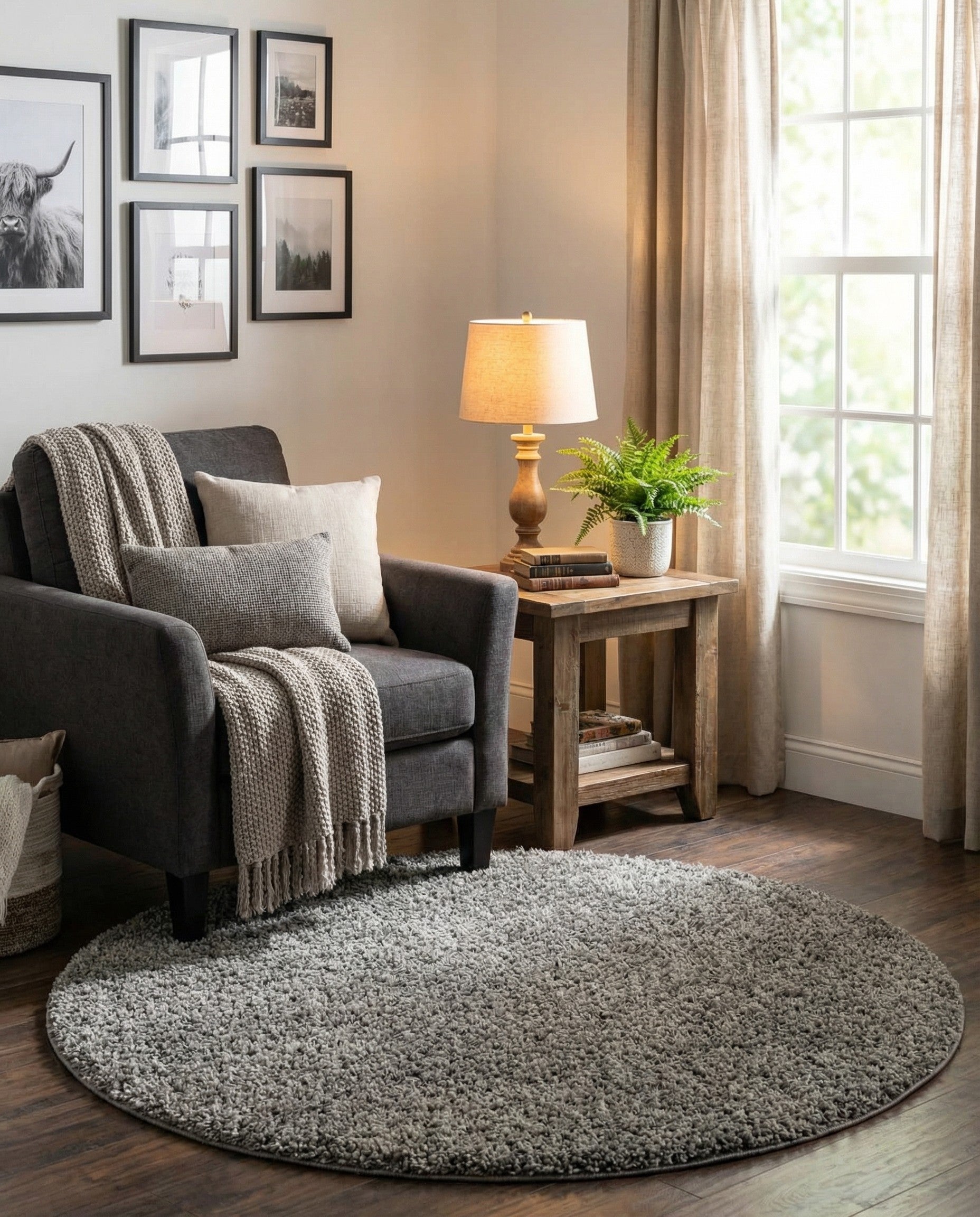  4' x 4' Solid Shag Round Rug