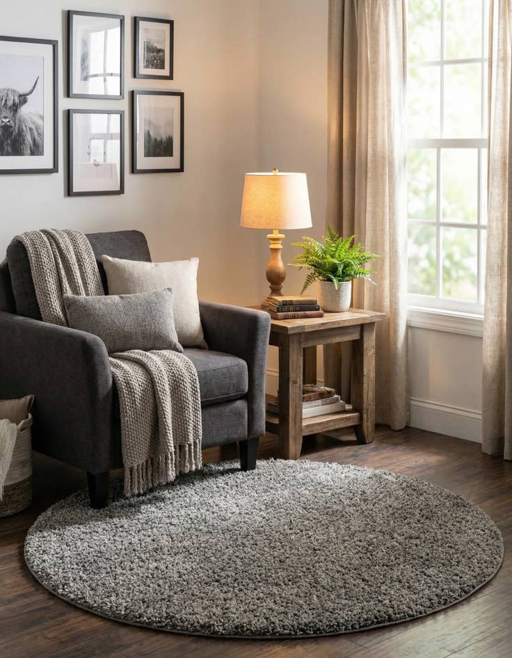 Detail image of  4' x 4' Solid Shag Round Rug