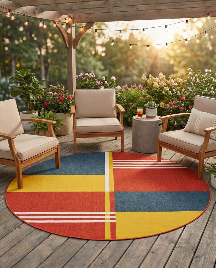 7' 10 x 7' 10 Easy-Clean Modern Indoor / Outdoor Round Rug