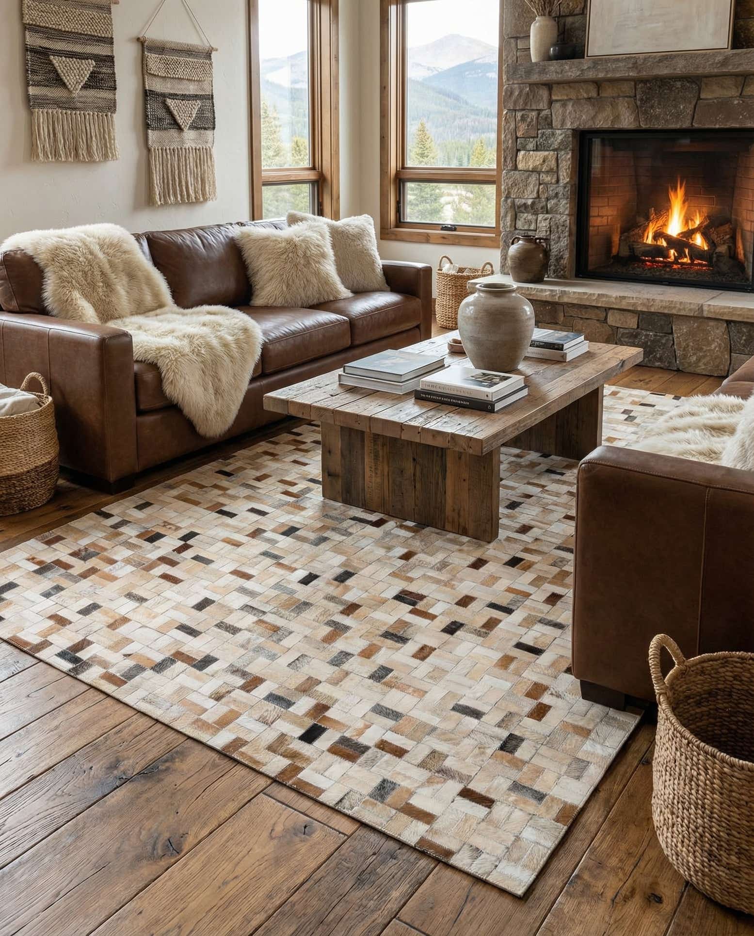 5' x 8' Cowhide Leather Rug