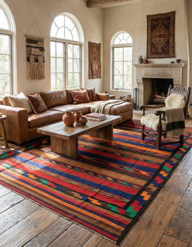 Detail image of  7' 5 x 13' 3  Hand Woven Kilim Fars Wool Rug