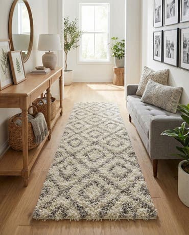  2' 7 x 12' Lattice Shag Runner Rug