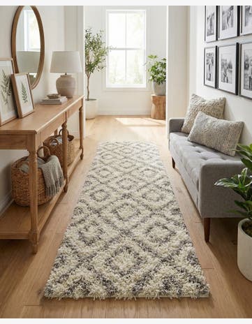 Ivory Lattice Shag Runner Rug