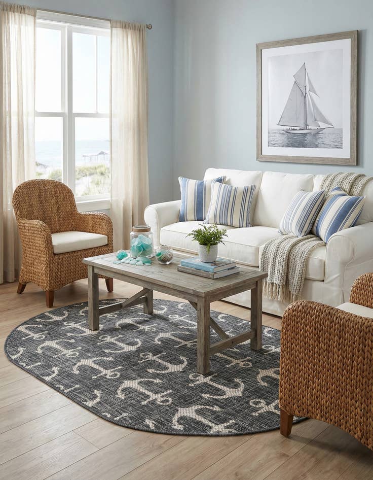 Detail image of 3' x 5' 3  Washable Coastal Indoor / Outdoor Oval Rug