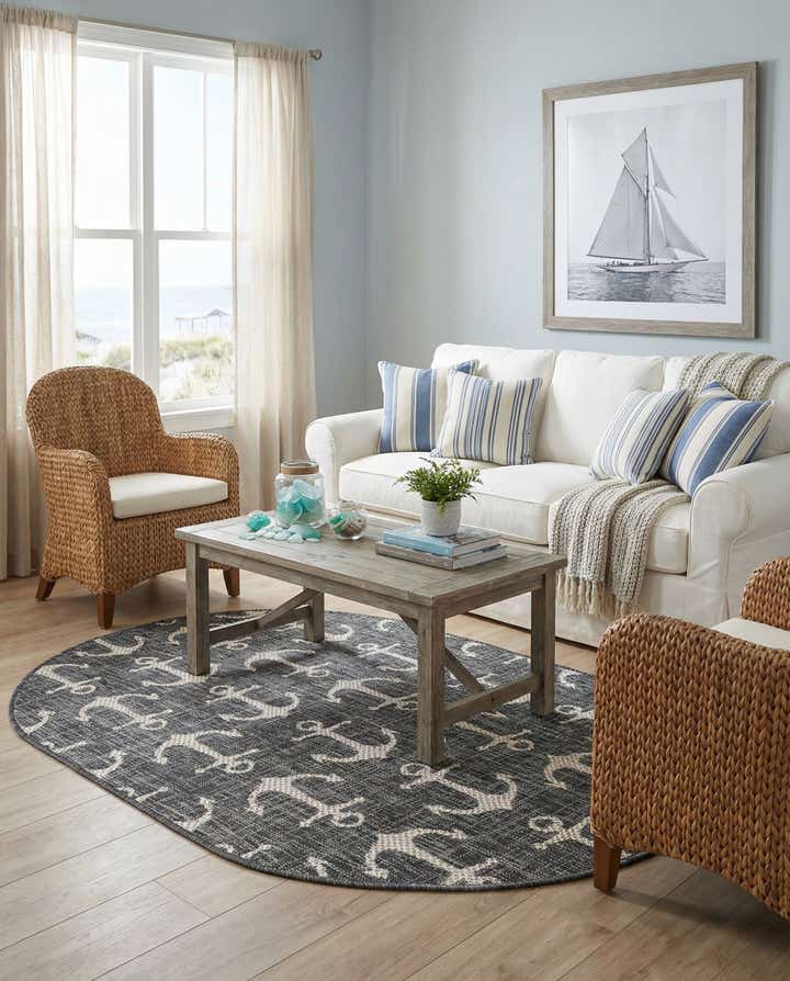 3' x 5' 3 Easy-Clean Coastal Indoor / Outdoor Oval Rug