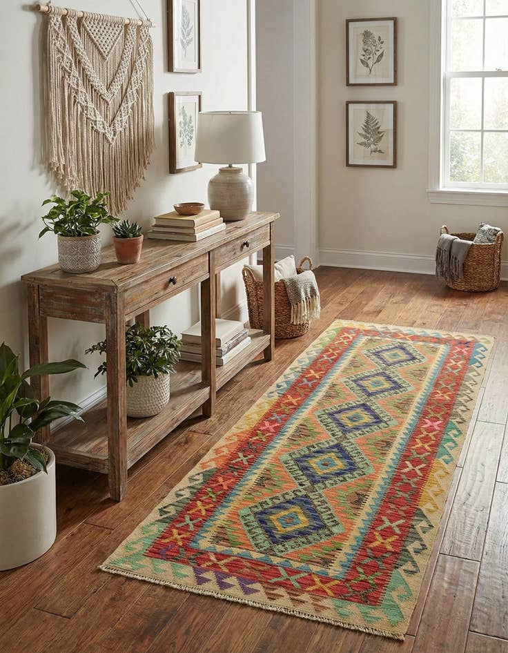 Detail image of 3' 5 x 6' 7  Hand Woven Kilim Maymana Wool Runner Rug