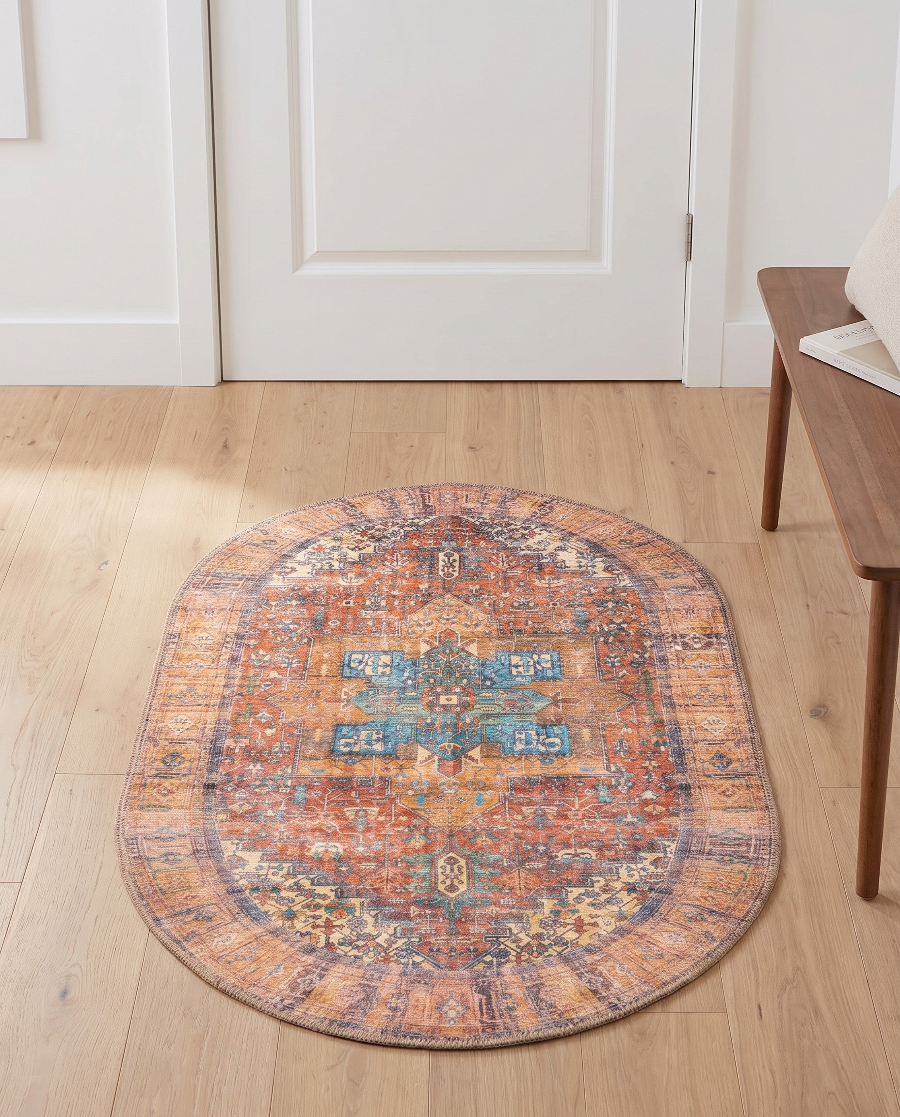 Rust Red Washable Timeless Oval Rug