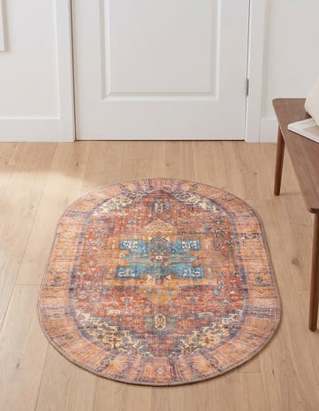 Rust Red Washable Timeless Oval Rug