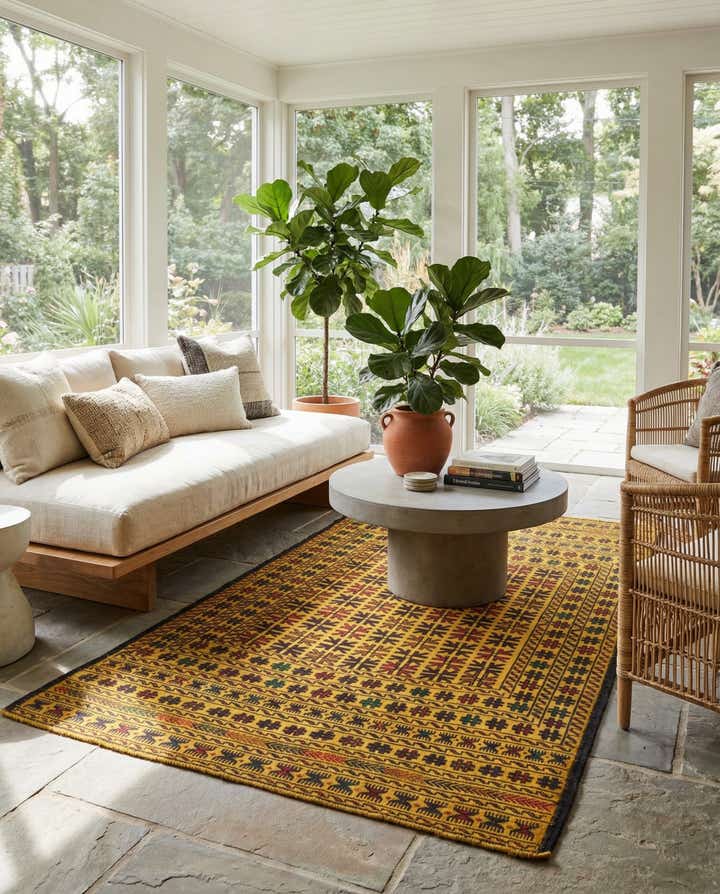 3' 10 x 6' 2 Hand Woven Kilim Afghan Wool Rug