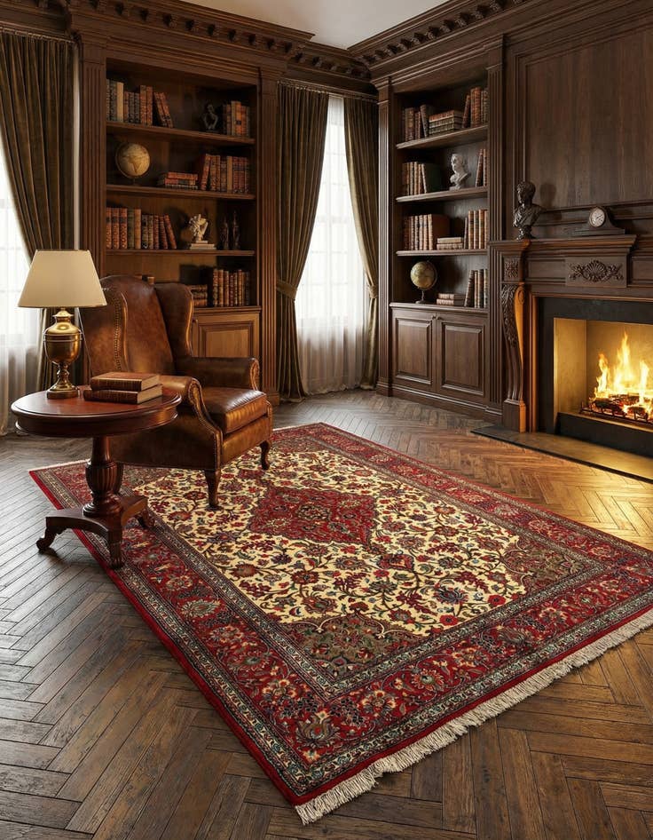 Detail image of  4' 8 x 6' 9  Hand Knotted Qom Persian Rug