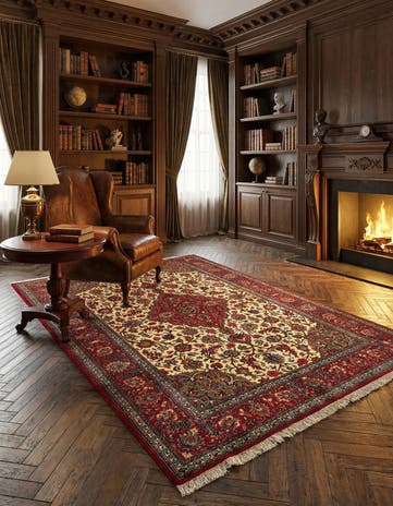 4' 8 x 6' 9 Hand Knotted Qom Persian Rug
