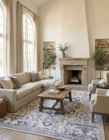 Light Gray Washable Renaissance Square Rug