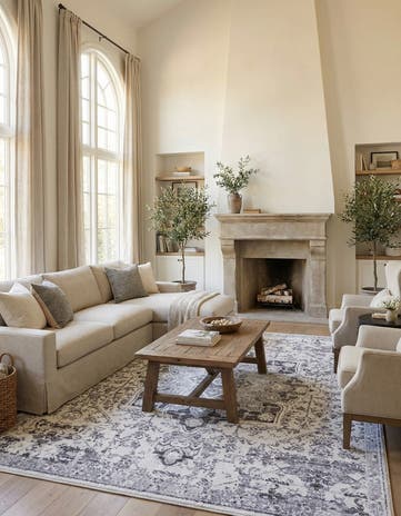 Light Gray Washable Renaissance Square Rug