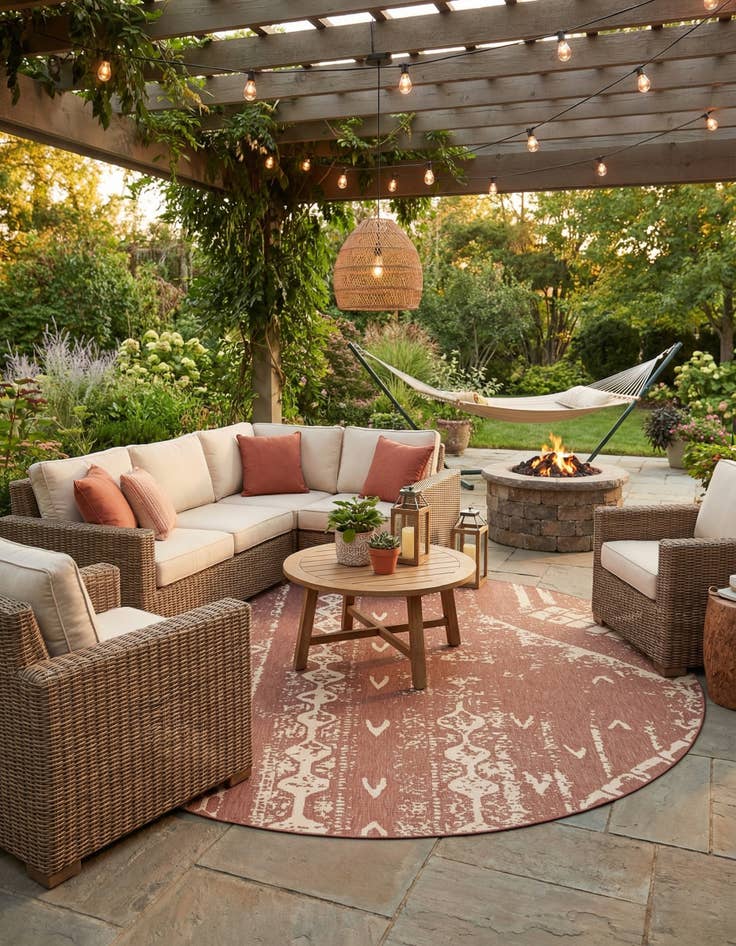 Detail image of 13' x 13'  Washable Bohemian Indoor / Outdoor Round Rug