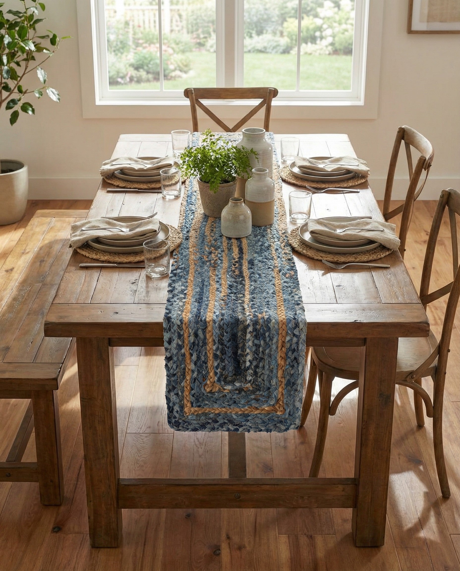 1' 2 x 8'  Hand Braided Chindi Table Runner Rug