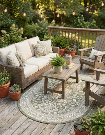 5' 3 x 8' Easy-Clean Aztec Indoor / Outdoor Oval Rug