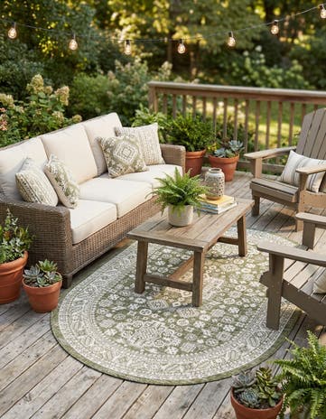 5' 3 x 8' Easy-Clean Aztec Indoor / Outdoor Oval Rug