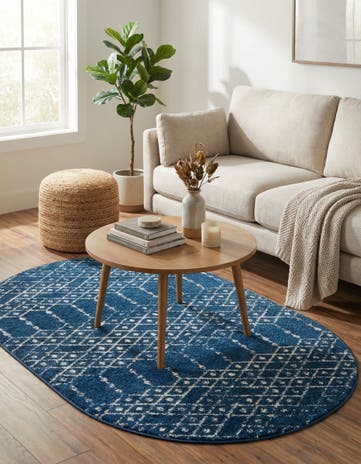 Navy Blue Paxon Trellis Oval Rug