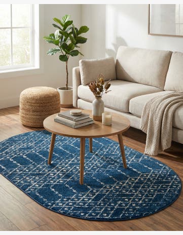 Navy Blue Paxon Trellis Oval Rug