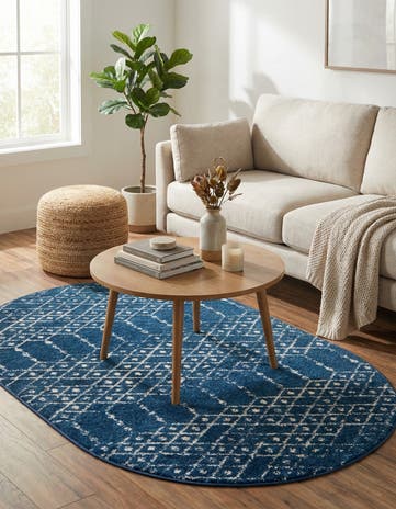 Navy Blue Paxon Trellis Oval Rug