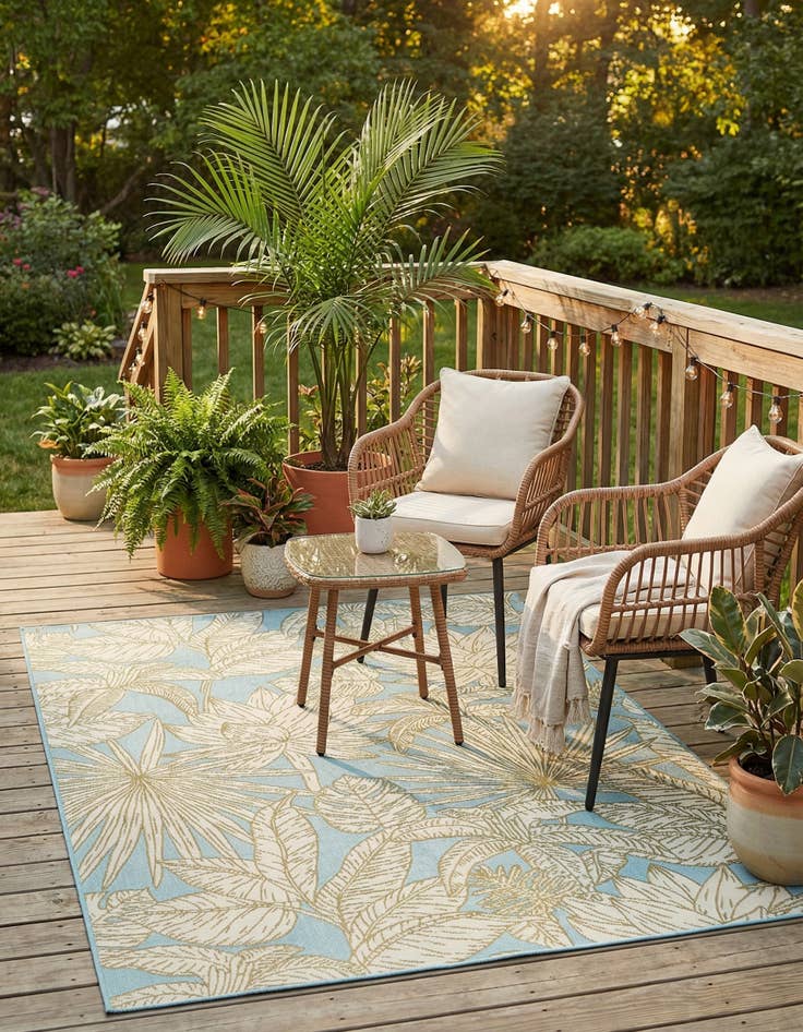 Detail image of 5' x 7'  Washable Botanical Indoor / Outdoor Rug