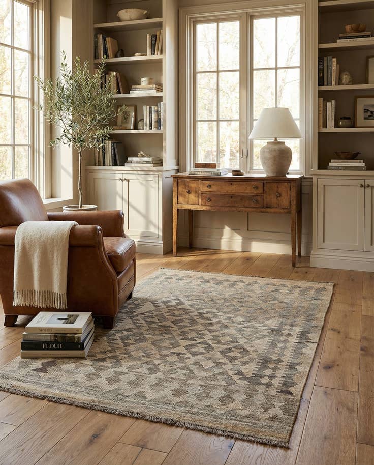 Detail image of 3' 4 x 5' Hand Woven Kilim Maymana Wool Rug