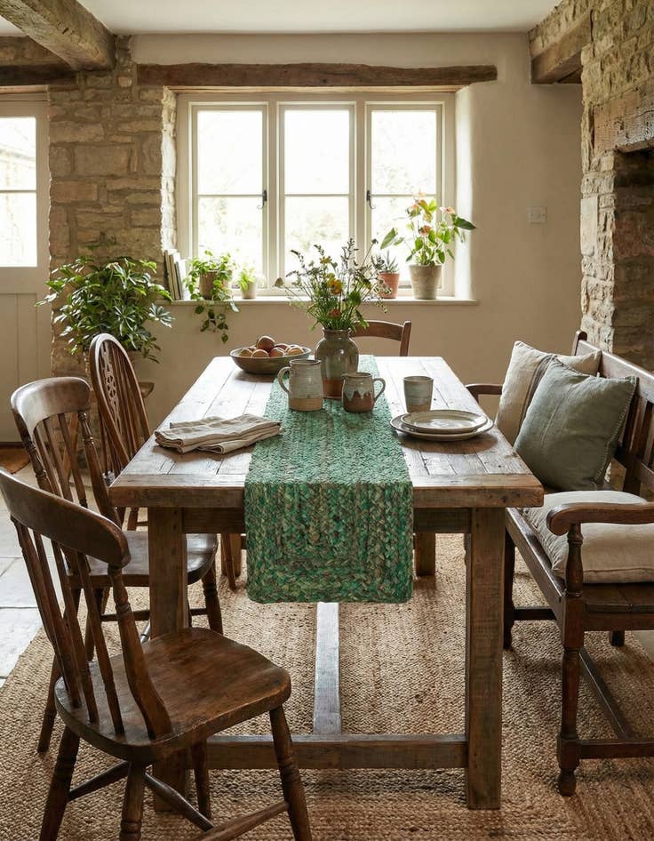 Detail image of  1' 2 x 8'  Hand Braided Chindi Table Runner Rug