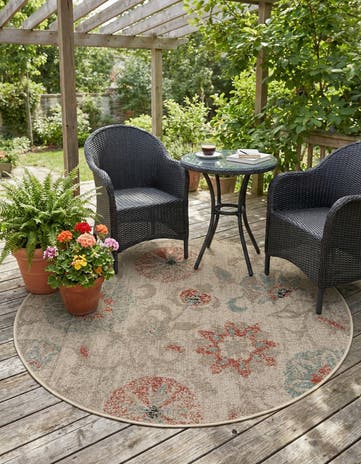 5' x 5' Easy-Clean Botanical Indoor / Outdoor Round Rug
